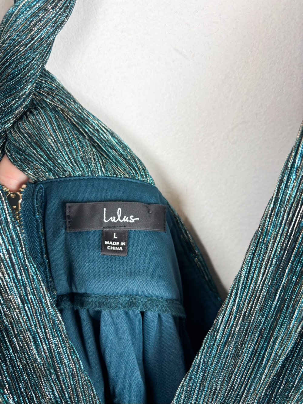 NWT Lulu’s Ailey Gold & Teal Blue Formal Mini dress Sz L - Picture 8 of 11